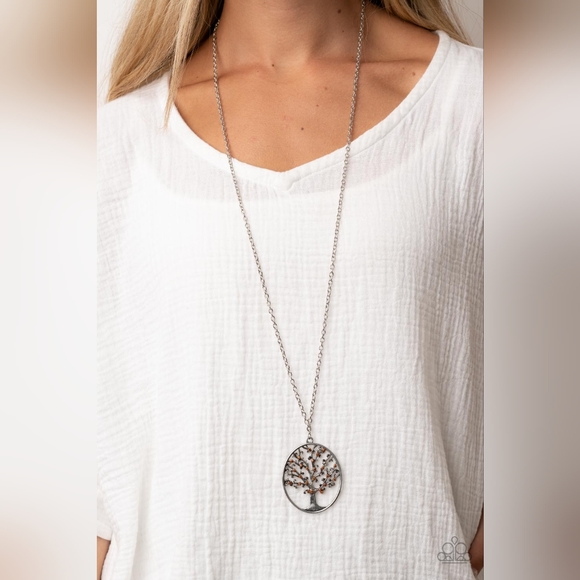 🤎'Autumn Abundance' Brown Silver Long Style Necklace & Earrings Tree Of Life🤎 - Picture 4 of 5